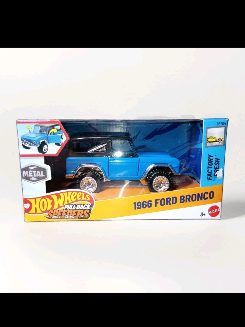 Hot Wheels 1966 Ford Bronco Pull-Back Toy Truck — Blue